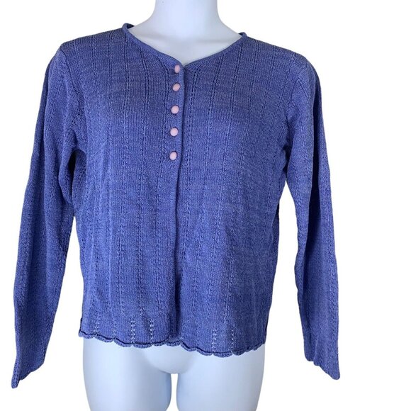 Melrose Studio Cardigan Size Large Blue Purple Silk Blend Button Up Loose Knit - Picture 1 of 4